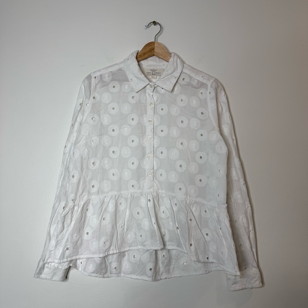 Birds of Paradis by Trovata 100% Cotton Eyelet Embroidered Spring Summer Blouse